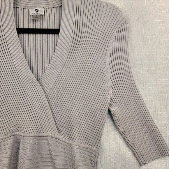 Worthington Womens Heavy Ribbed Knit Faux Wrap Top Empire Waist Large Gray - Picture 3 of 8